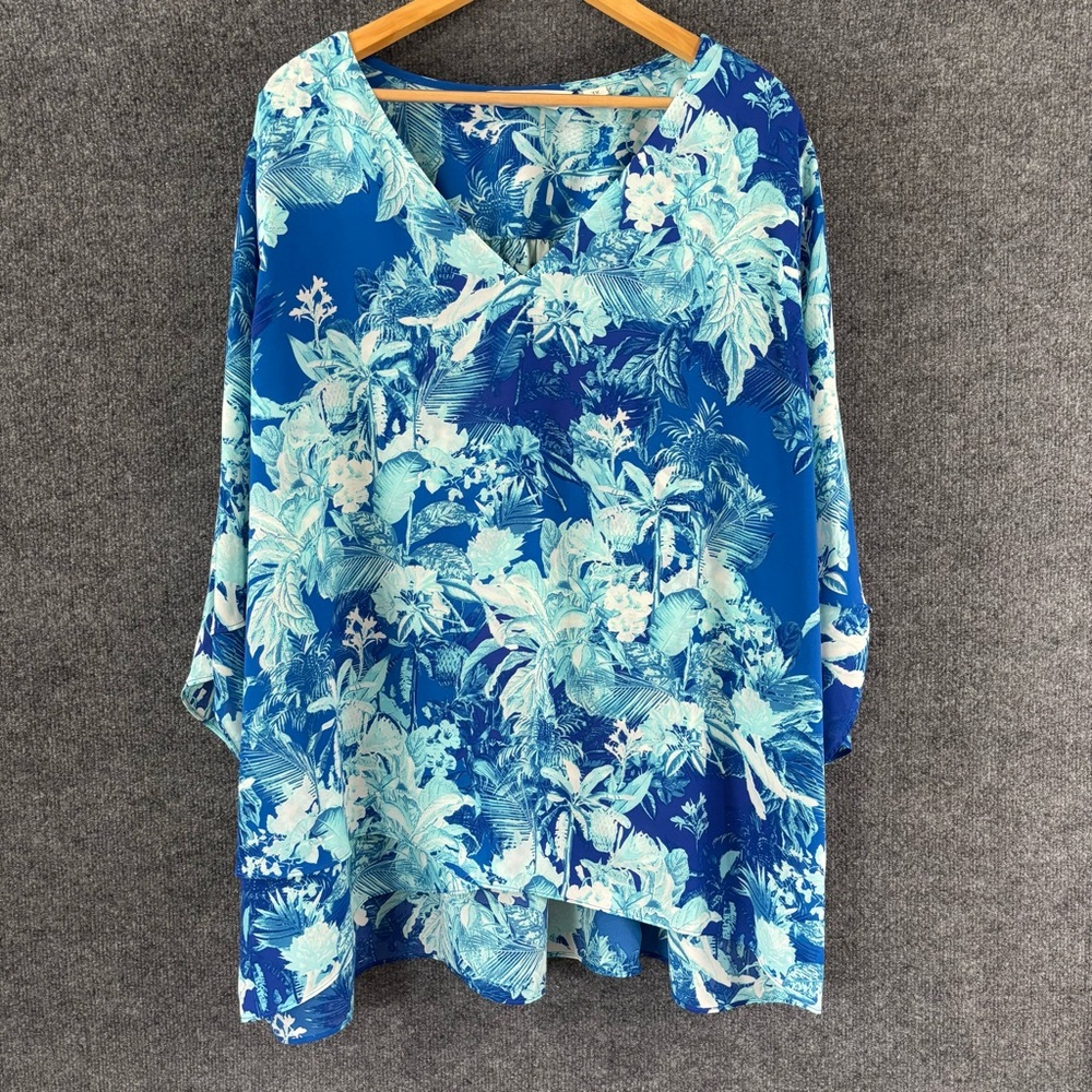 BEAUTIFUL Lawrence Zarian Womens Layered Hem Top Size 3X Blue 3/4 Sleeve Office